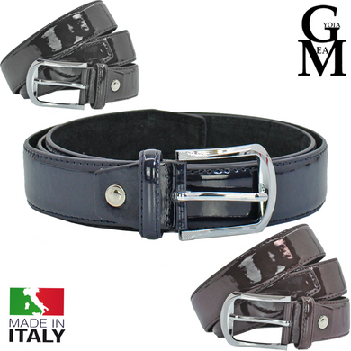 Cintura in pelle di vernice lucida uomo made in italy elegante casual cinta