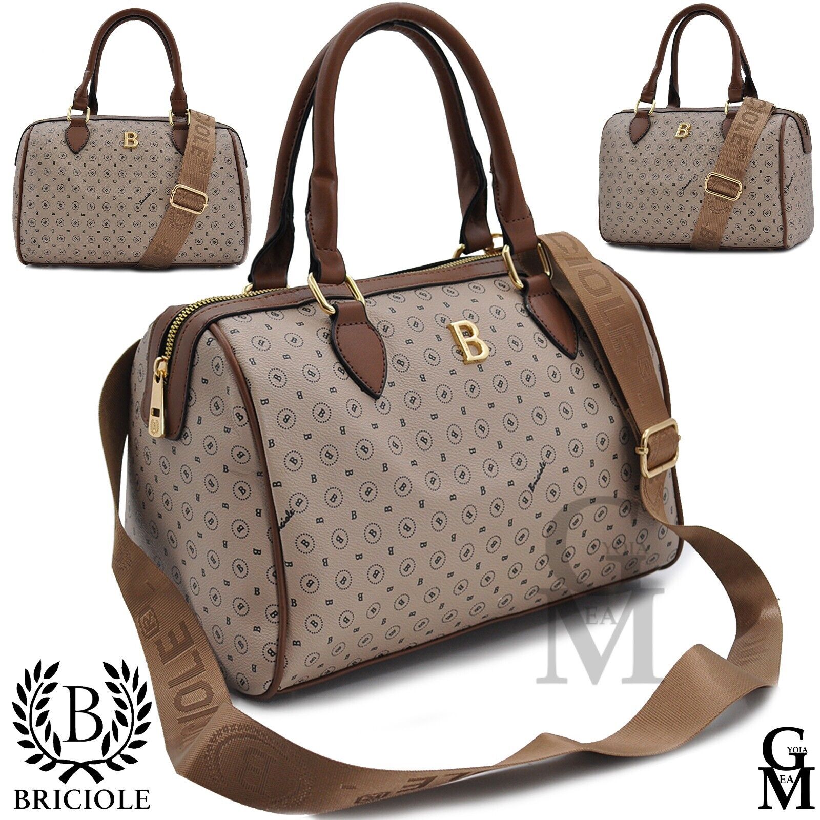 Borsa donna  bauletto tasche nuova B. Firenze moda fantasia tracolla beige kakhi