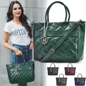 Gyoiamea borsa donna shopping donna spalla trapuntata verde tracolla logo nuova