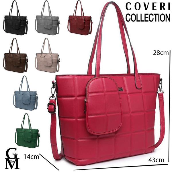 Borsa donna COVERI collection shopping shop grande pelle rettangoli shop casual