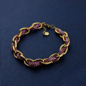 Bracciale Acciaio inossidabile lega Donna Braccialetto oro fuxia corda strass