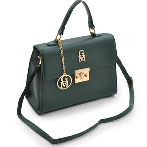 GM Borsa Dina donna bauletto baule pelle rigida tracolla verde signora elegante