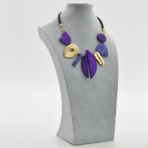 Collana girocollo viola donna resina pietre dure cordoncino moda elegante evento