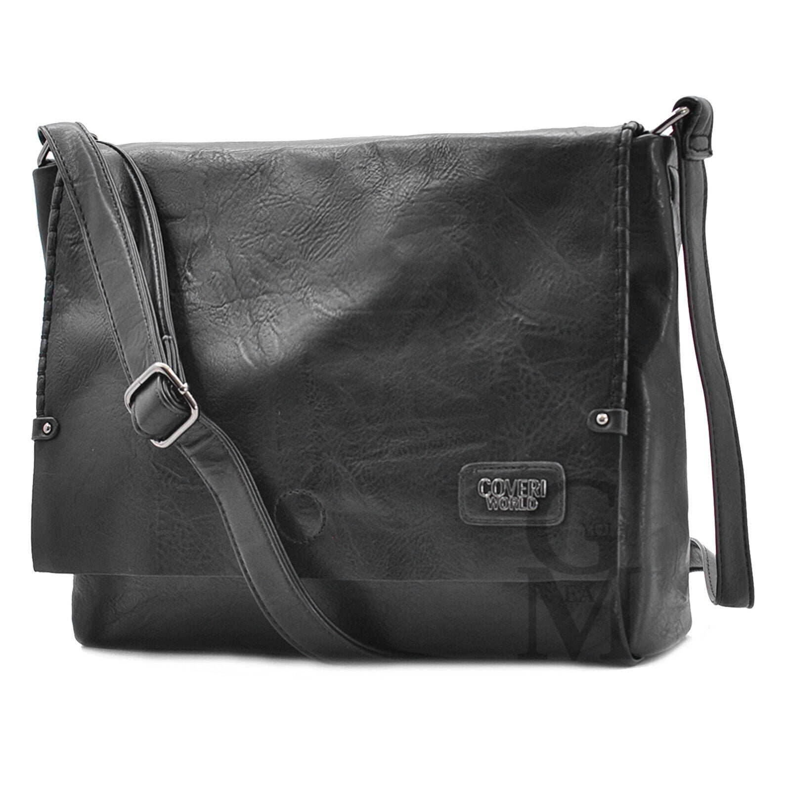 COVERI borsa uomo donna vintage pelle venata nera tracolla postina cap