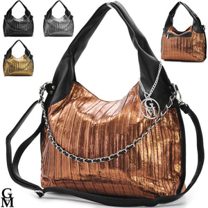 Borsa donna bronzo oro argento GM pelle morbida sacco spalla capiente hobo