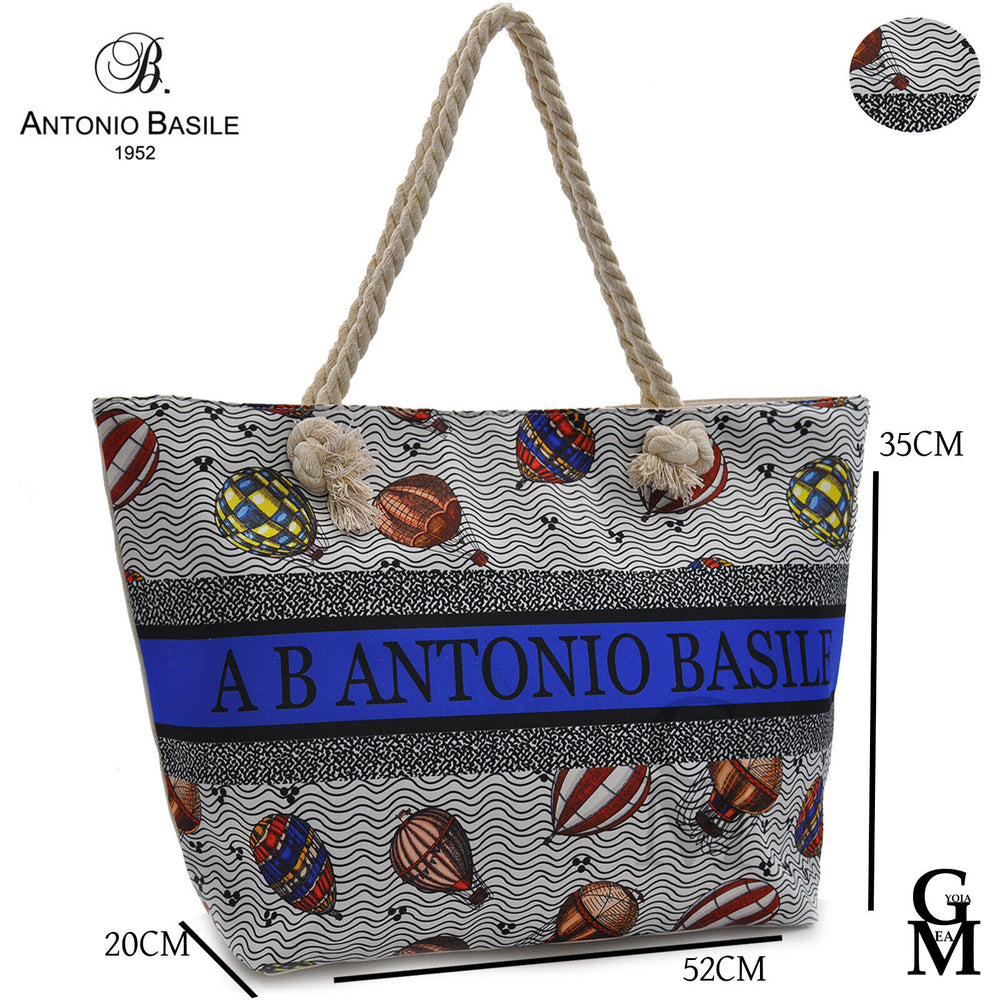 borsa mare firmata A.Basile fantasia mongolfiere grand multi colore manici corda