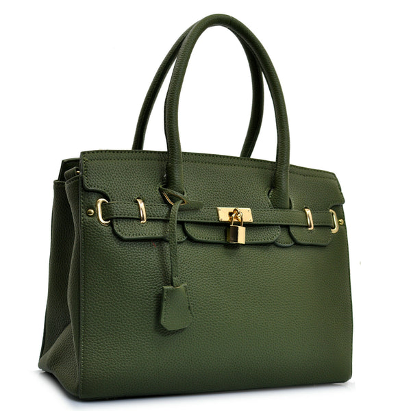 Borsa lucchetto ciondolo bauletto kelly birkin verde elegante tracolla moda nera