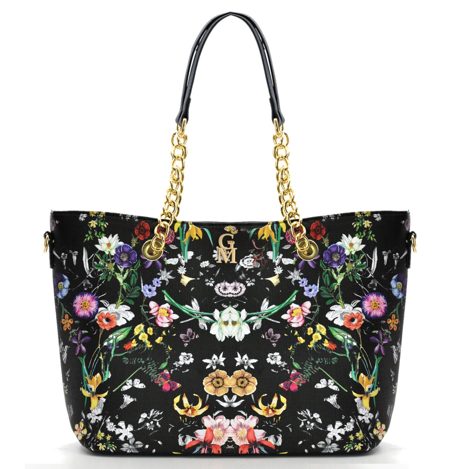 Borsa shopping moda grande GM donna grande spalla manici a catena fiori floreale