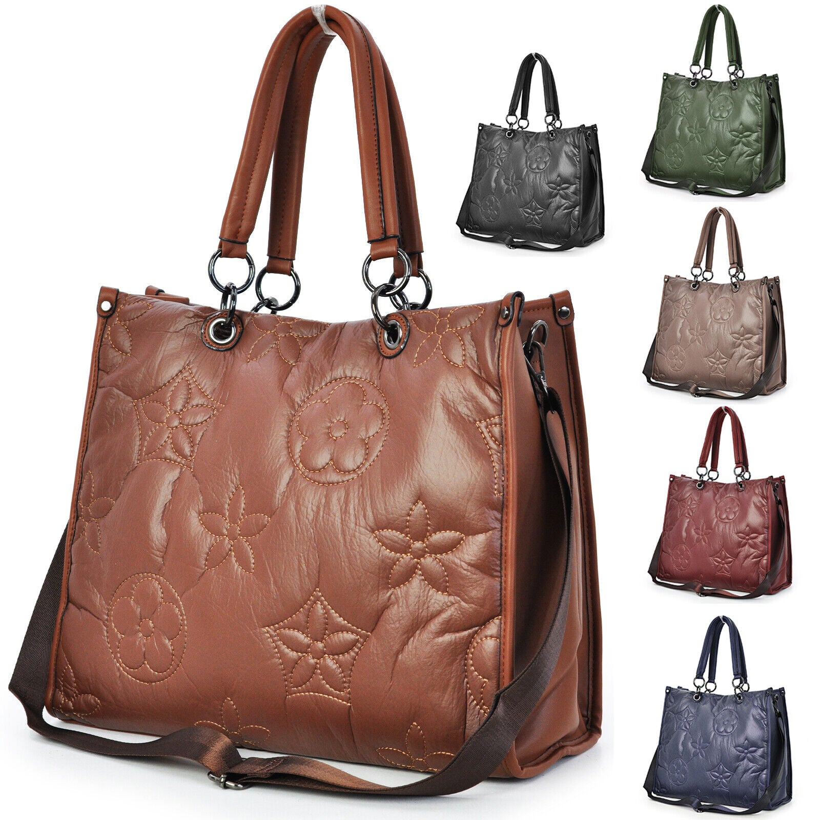 Gyoiamea borsa donna ricamata pelle grande shopping spalla zip cerniera fiori