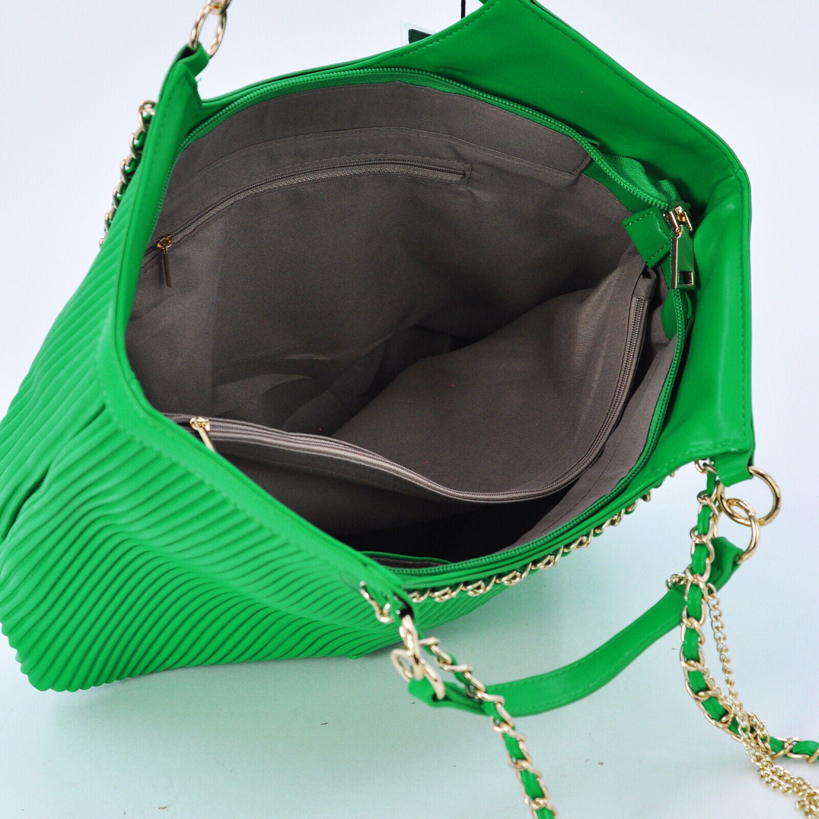 Borsa donna verde Gyoiamea tracolla grande pelle plissettata mano catena spalla