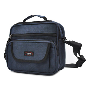 Borsello 5 tasche nylon uomo grande tela borsa tracolla tessuto blu lavoro ipad