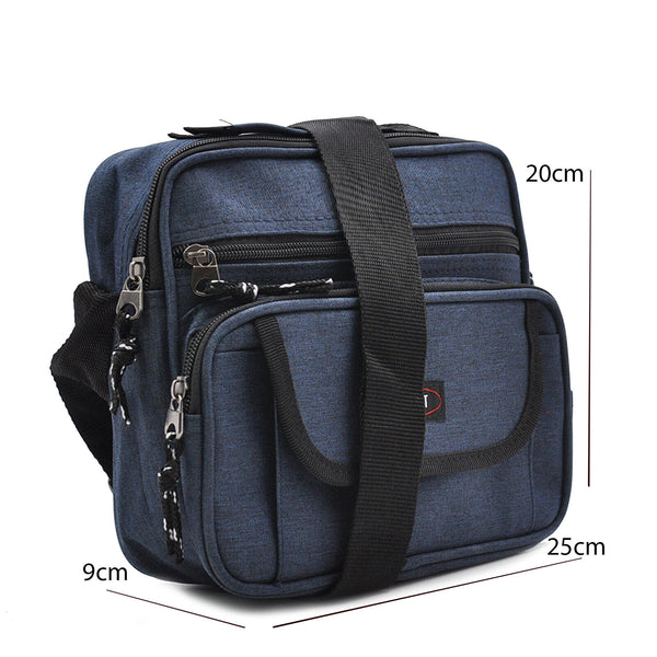 Borsello 5 tasche nylon uomo grande tela borsa tracolla tessuto blu lavoro ipad