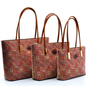 GM set borsa 3 pezzi sughero colorato fiori shopping casual passeggio moda nuovo