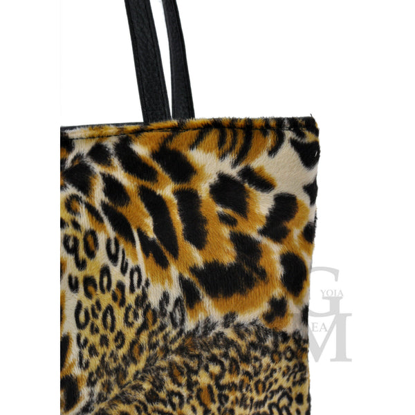 Borsa GRANDE shopping pelo pelliccia moda casual fantasia leopardata maculata