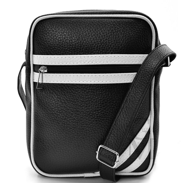 Borsello strisce bianche nero uomo borsa grande piccolo borsellino tracolla zip