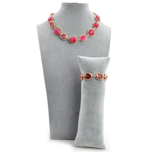 Parure Collana e bracciale turchese lunga pietre dure elegante fucsia verde
