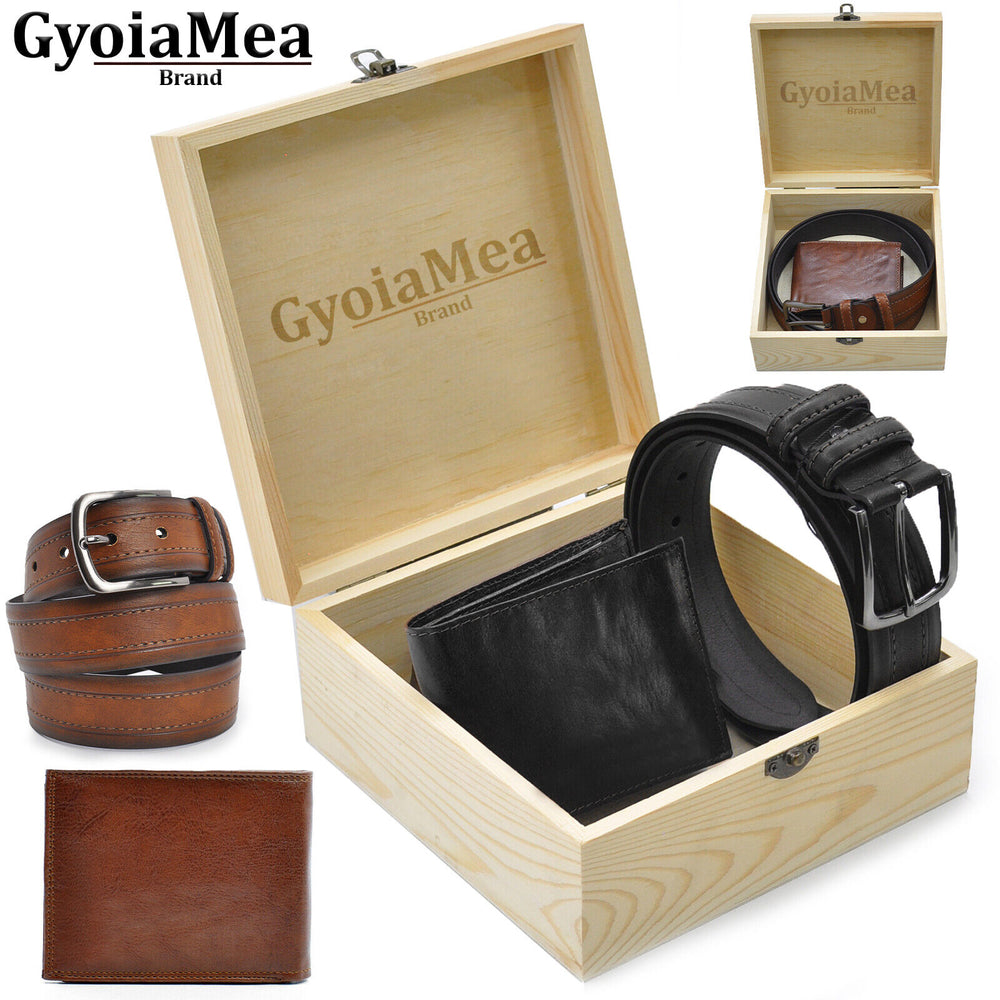 Gyoiamea PACK Regalo set portafoglio contanti + cintura + scrigno scatola uomo