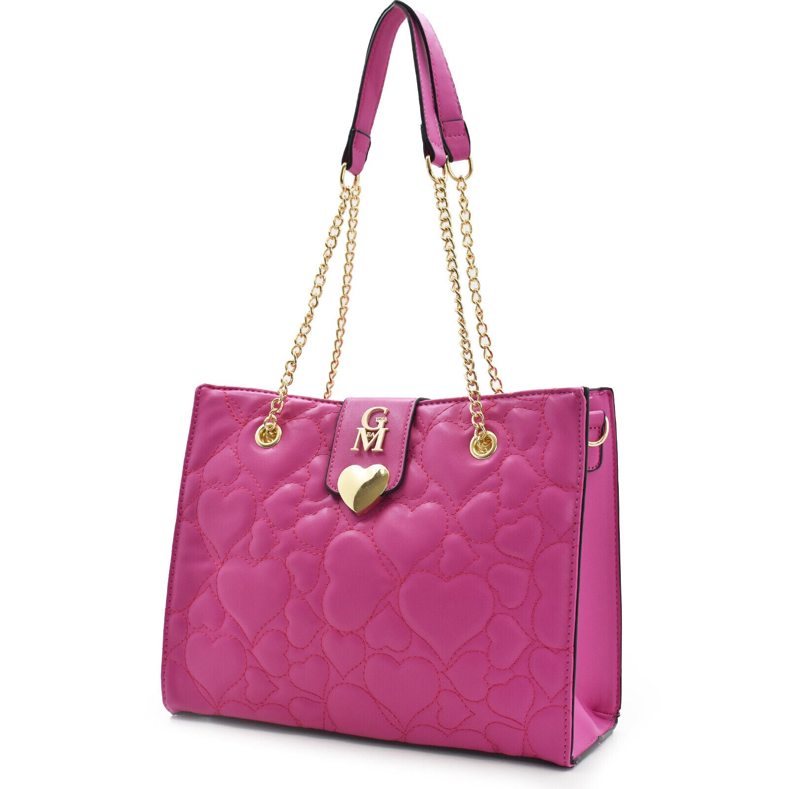 Borsa GM elegante rosa spalla shopping trapuntata cuore manici catena spalla