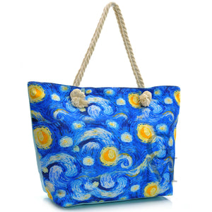 BORSA mare grande dipinto klimt van ghog il bacio colorata DONNA tessuto tela