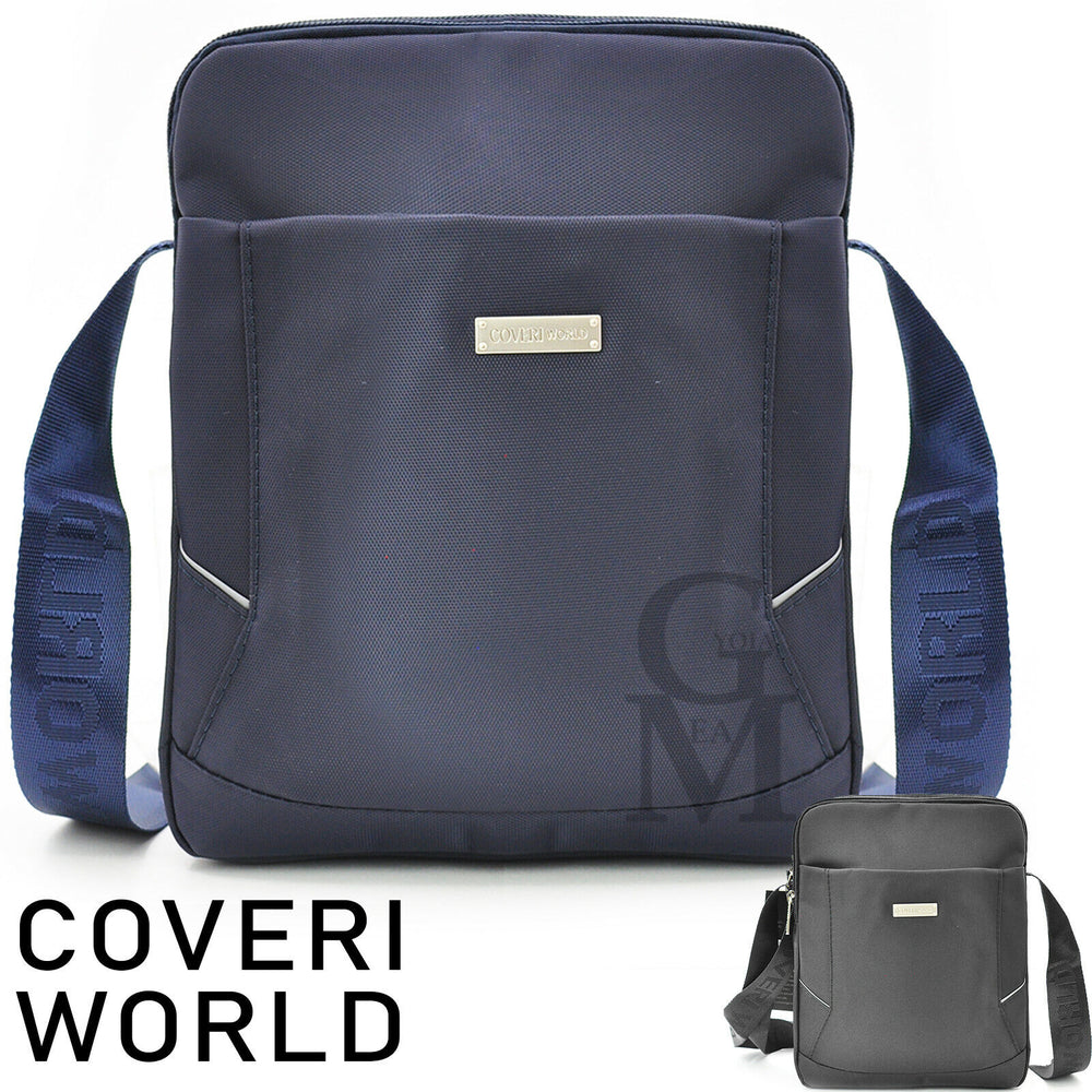 Borsello capiente nylon blu nero zip cerniere tasche lavoro porta ipad passeggio