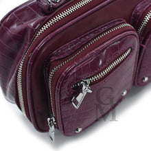 Carica l&#39;immagine nel visualizzatore di Gallery, borsa GM donna tracolla pitonata squamata coccodrillo multi tasche biker piccola