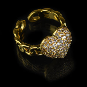 Anello Donna regolabile forma cuore zirconato Acciaio strass incastonati oro