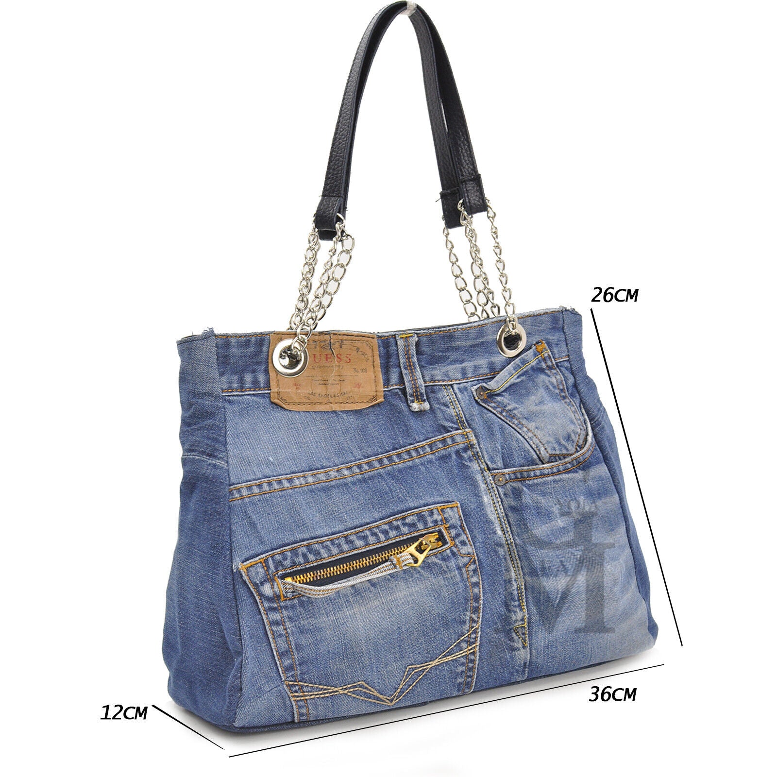 Borsa jeans artigianale shopping capiente donna manici catena artigianale moda