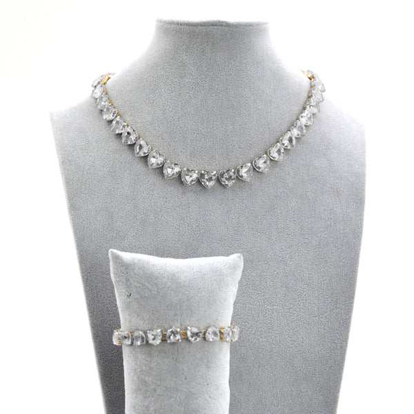 Parure Collana e bracciale girocollo cristalli pietre forma cuori gioiello nuovo