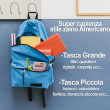 Carica l&#39;immagine nel visualizzatore di Gallery, Zaino Invicta americano scuola donna uomo azzurro firmato superiori medie unisex