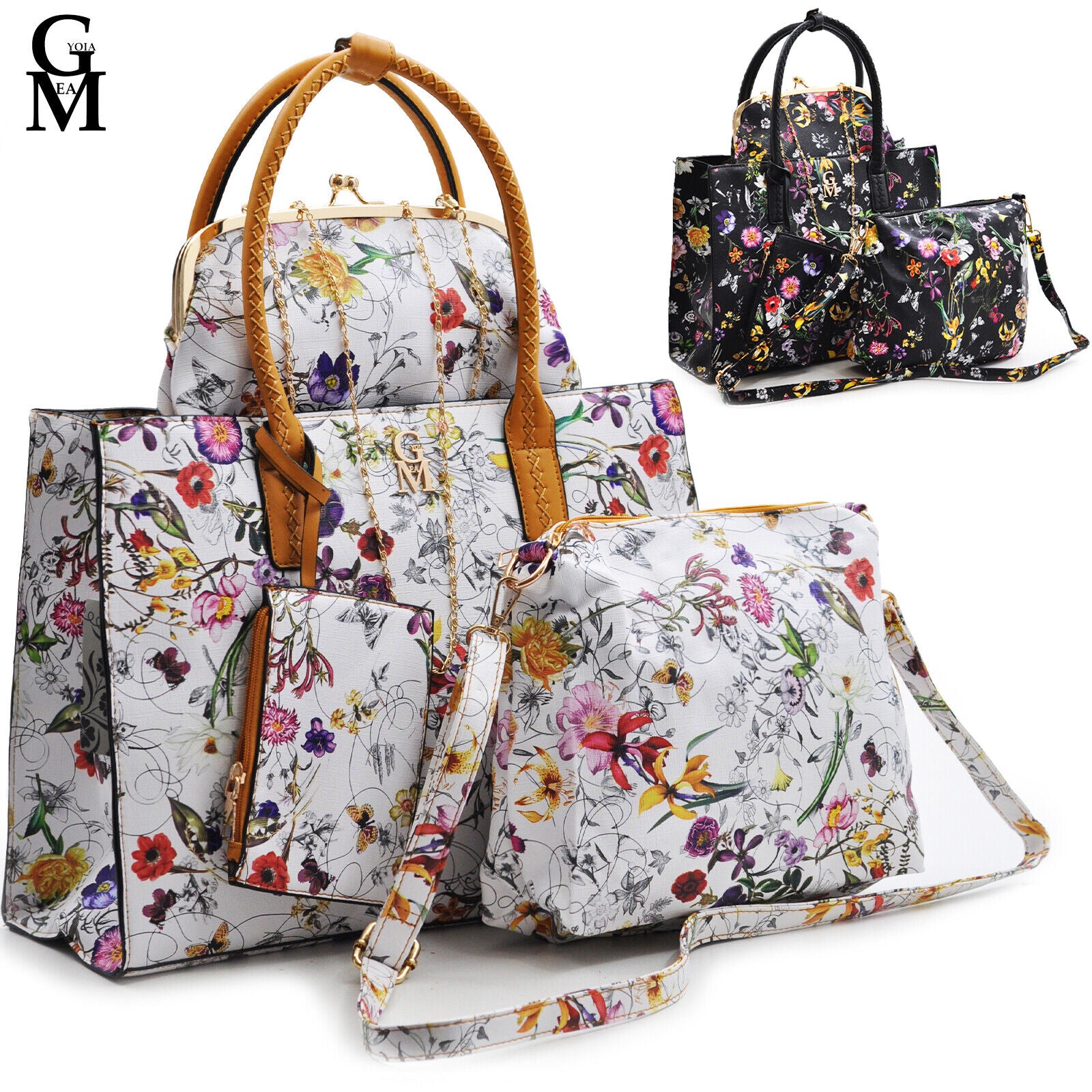 borsa set 4 pezzi fantasia fiorata GM milano shopping moda spalla donna tracolla