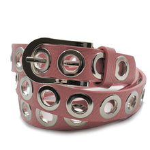 Carica l&#39;immagine nel visualizzatore di Gallery, Cintura donna cinturina pelle borchiata borchie fori piccola sottile rosso rosa