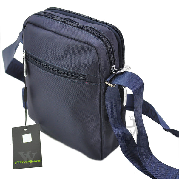 COVERI Borsello 5 zip originale tasche blu sportivo uomo tracolla nylon tessuto