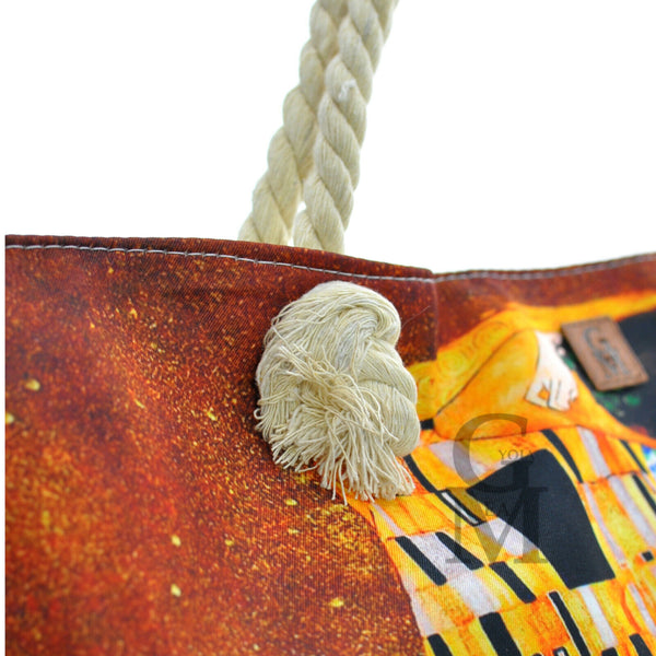 BORSA mare grande dipinto klimt van ghog il bacio colorata DONNA tessuto tela