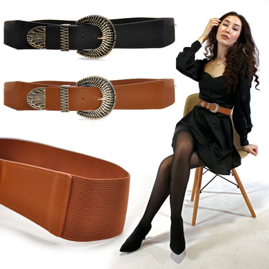 Cintura fibbia vintage donna nera marrone oro vita alta elastica pelle bustina