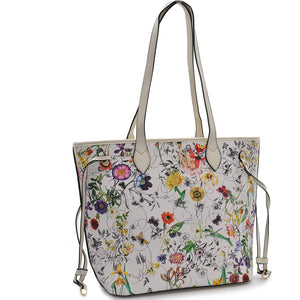 GM Borsa shopping nuova elegante casual beige passeggio fantasia fiori fiorata