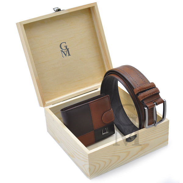 HORSE PACK bundle Regalo set portafoglio marrone + cintura + scrigno papà nonno