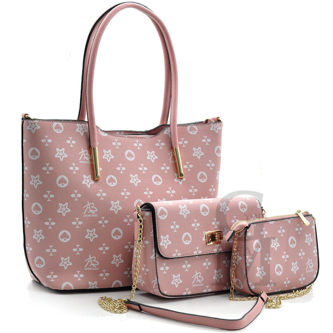 A.Basile set 3in1 borsa + borsetta + pochette fantasia fiorata fiori donna moda