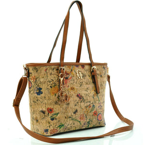 Gyoiamea borsa fantasia fiori sughero legno donna shopping spalla particolare