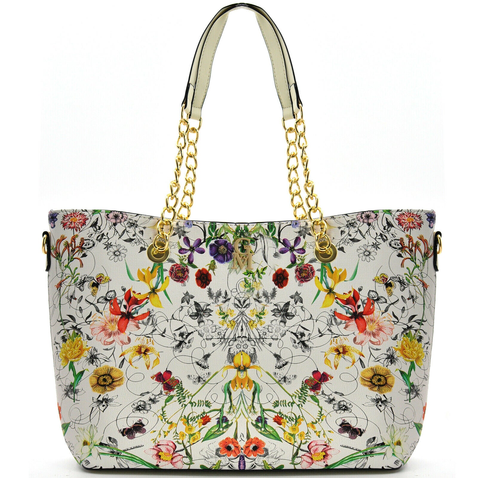 Borsa shopping moda grande GM donna grande spalla manici a catena fiori floreale