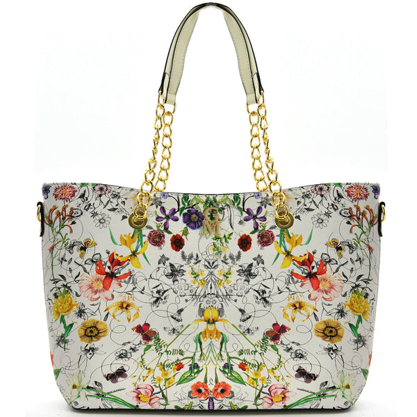 Borsa shopping moda grande GM donna grande spalla manici a catena fiori floreale