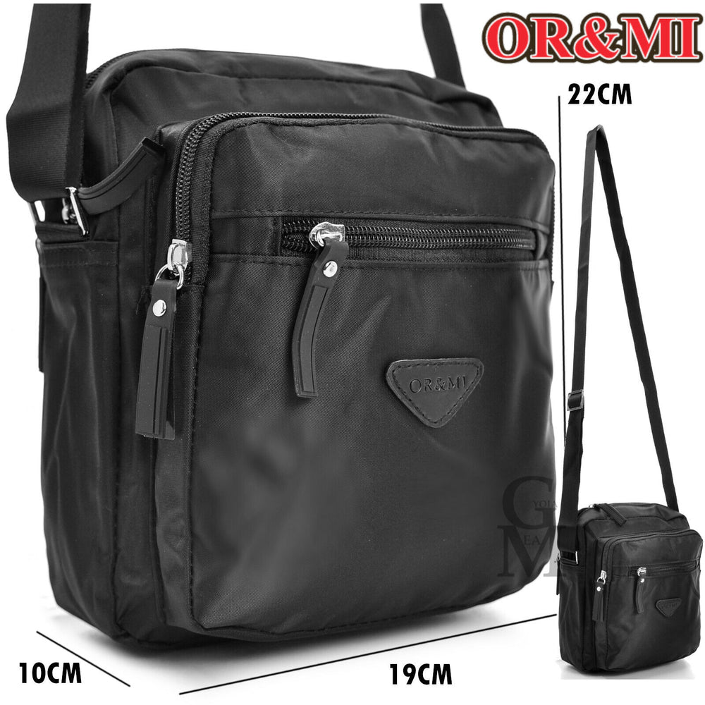 Borsello uomo tessuto impermeabile nylon Or&mi tracolla zip tasche lavoro Nero