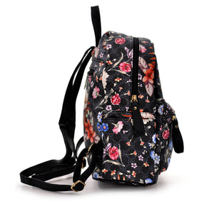 GM Zaino nero fiorato fantasia fiori novità moda donna zainetto viaggio pelle