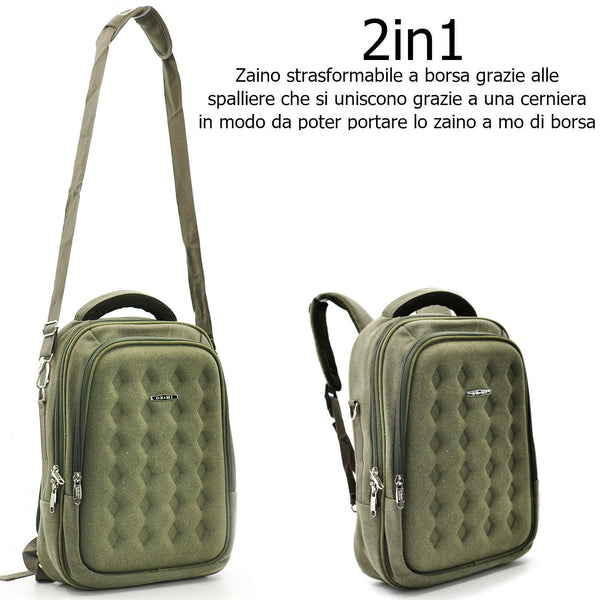 Zaino canvas tessuto rigido tracolla 2in1 Uomo Scuola Lavoro Viaggio pc rigido