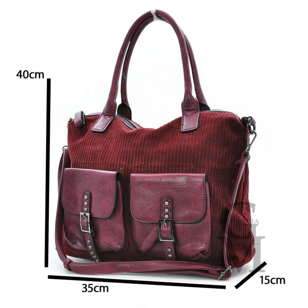 GM borsa morbida spalla donna vintage velluto coste e pelle capiente particolare
