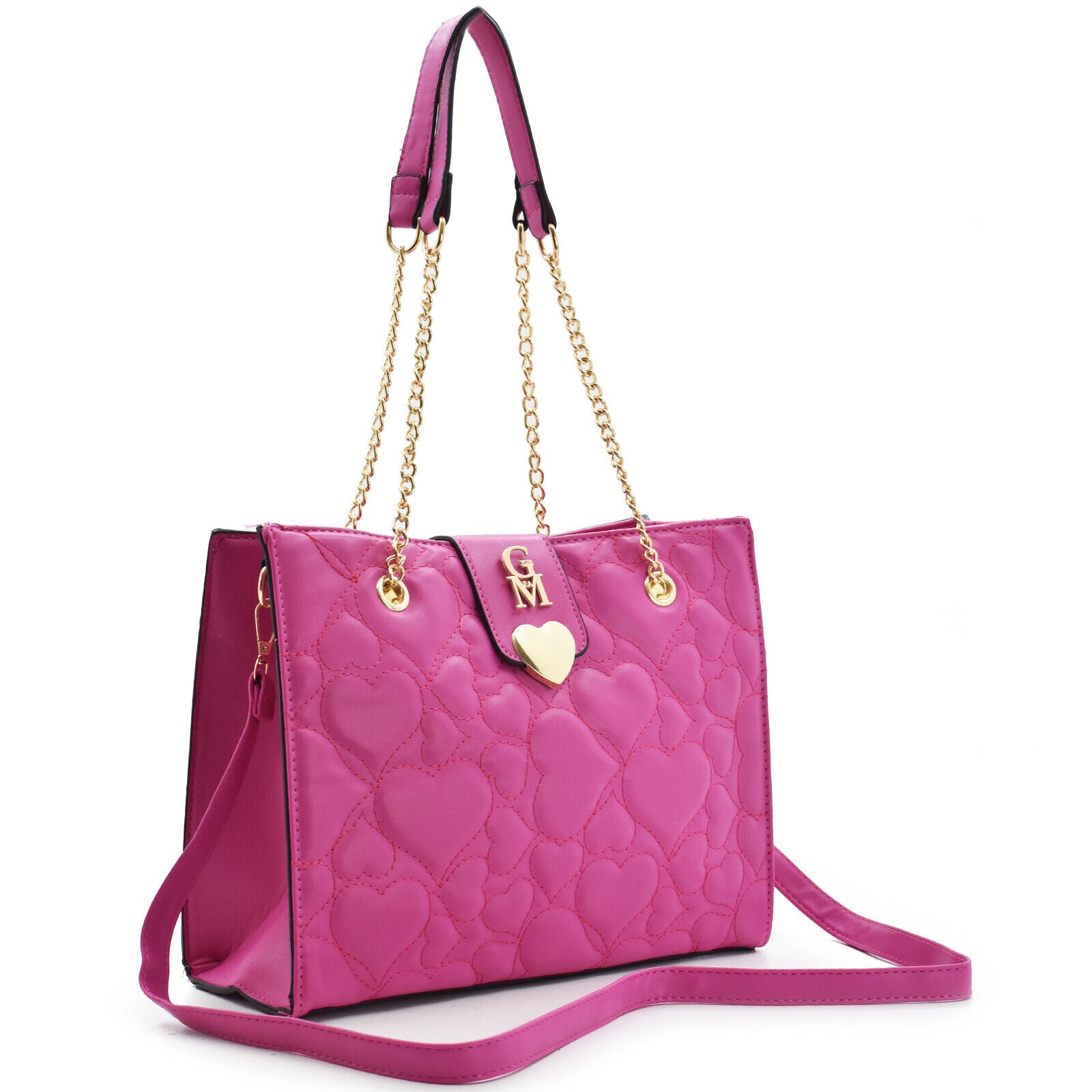 Borsa GM elegante rosa spalla shopping trapuntata cuore manici catena spalla