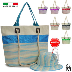 GM borsa mare + cappello OMAGGIO piscina tela grande manici corda doppio manico