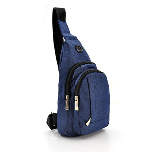 Marsupio tessuto nylon uomo petto mono spalla borsa 4 tasche viaggio casual blu