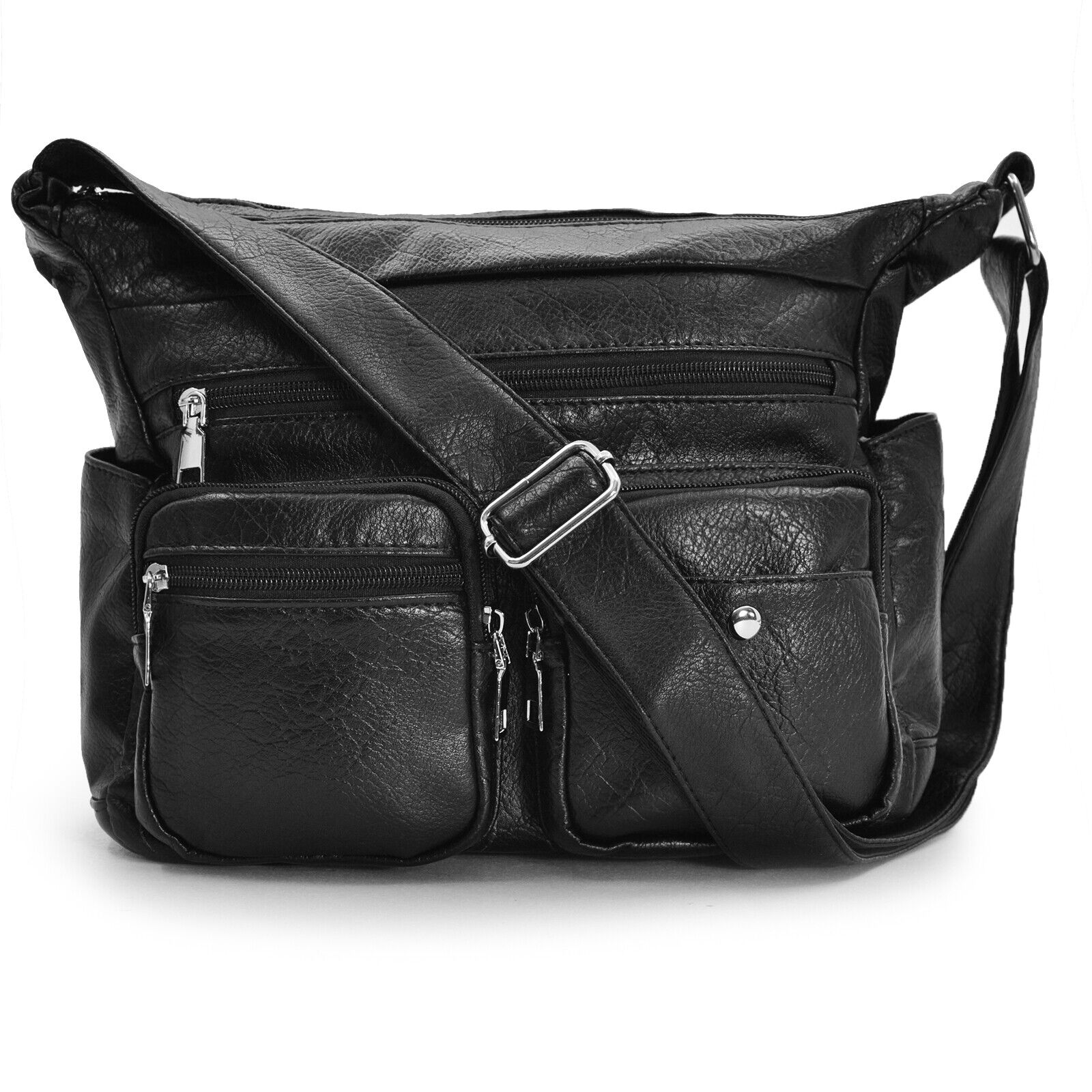 Borsa pelle multitasche grande nuova donna tracolla nera capiente elegante moda