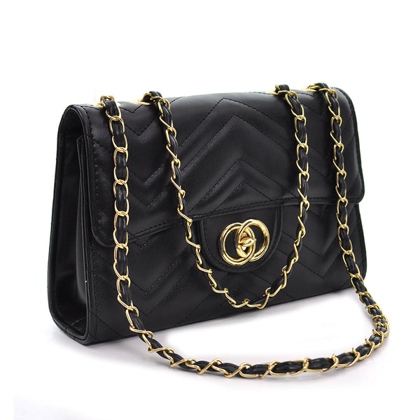 Borsa donna pochette borsetta catenina discoteca da sera trapuntata nera casual