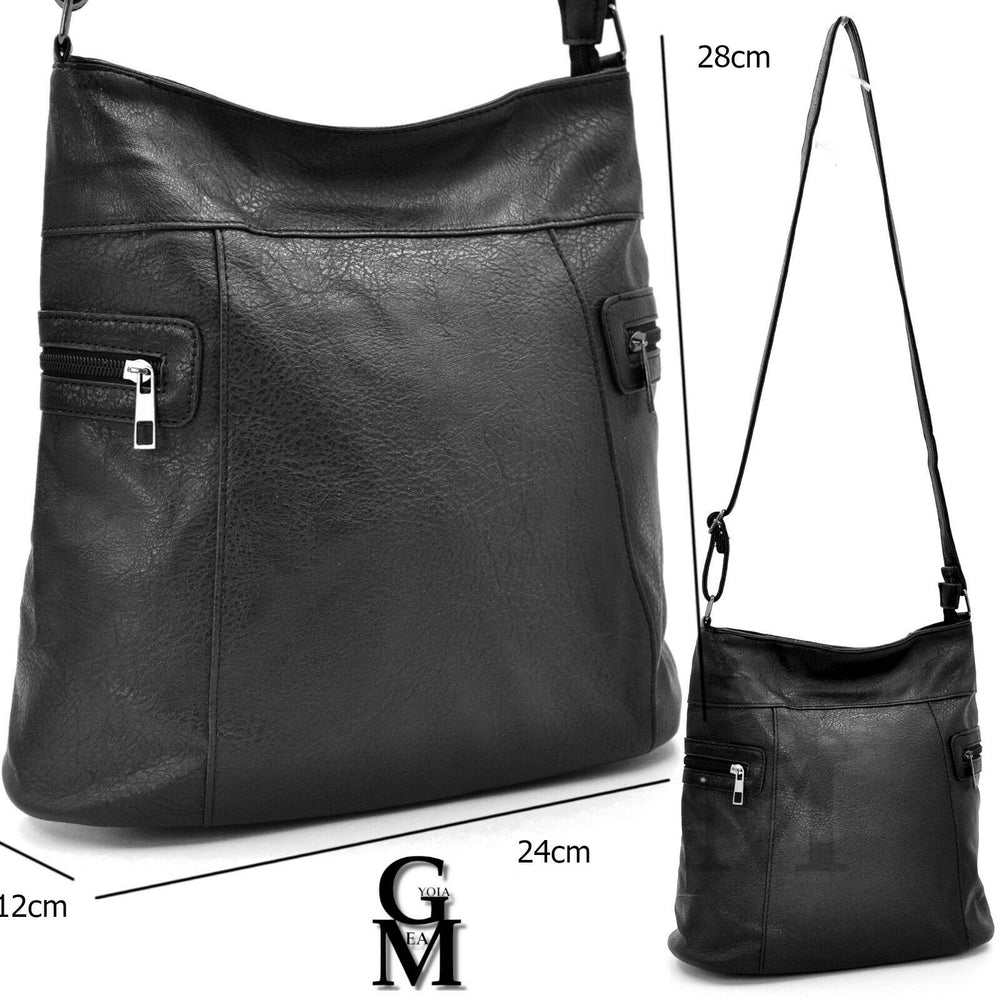 Borsa semplice nera borsetta pelle piccola tracolla pelle moda casual tasche zip